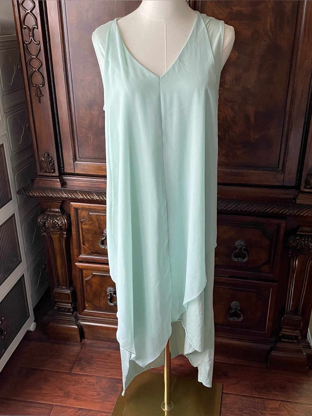 Soft Surroundings M Aqua Lagenlook Asymmetrical Midi Dress Tunic Ethereal Flowy